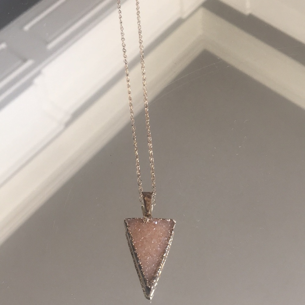 Peach colored druzy necklace on gold chain